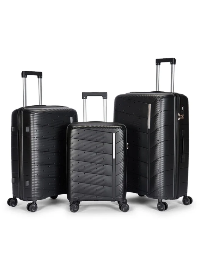 LIMRA Premium 3-Piece Polypropylene Luggage Set – Impact-Resistant Hard Shell, Ultra-Lightweight, 360° Spinner Wheels – The Ultimate Travel Companion (Black)